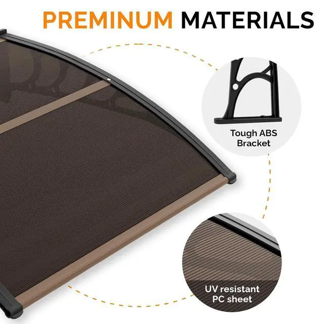 Alt view image 6 of 7 - Window Awning Door Canopy, 40" x 40" Window Awning Overhead Modern Polycarbonate Cover Outdoor Front Porch Patio Canopy UV Rain Snow Sunlight Protection Hollow Sheet/Brown