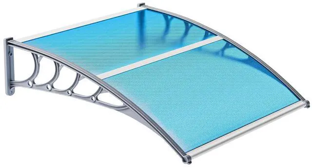 Main image of Window Awning Door Canopy Exterior, 40" x 40" Awnings for Doors Polycarbonate Cover Patio Door Awning Rain Snow Sunlight Protection Hollow Sheet (Blue Board & Grey Bracket)