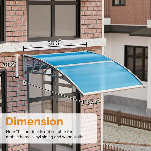 Alt view image 3 of 7 - Window Awning Door Canopy Exterior, 40" x 40" Awnings for Doors Polycarbonate Cover Patio Door Awning Rain Snow Sunlight Protection Hollow Sheet (Blue Board & Grey Bracket)