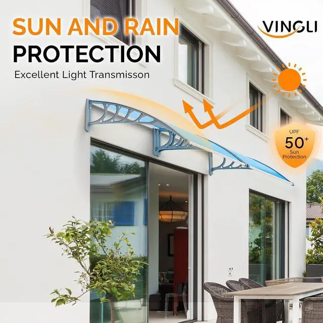 Alt view image 4 of 7 - Window Awning Door Canopy Exterior, 40" x 40" Awnings for Doors Polycarbonate Cover Patio Door Awning Rain Snow Sunlight Protection Hollow Sheet (Blue Board & Grey Bracket)