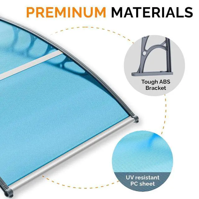 Alt view image 6 of 7 - Window Awning Door Canopy Exterior, 40" x 40" Awnings for Doors Polycarbonate Cover Patio Door Awning Rain Snow Sunlight Protection Hollow Sheet (Blue Board & Grey Bracket)