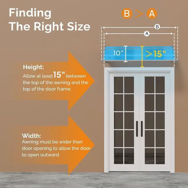 Alt view image 7 of 7 - Window Awning Door Canopy Exterior, 40" x 40" Awnings for Doors Polycarbonate Cover Patio Door Awning Rain Snow Sunlight Protection Hollow Sheet (Blue Board & Grey Bracket)
