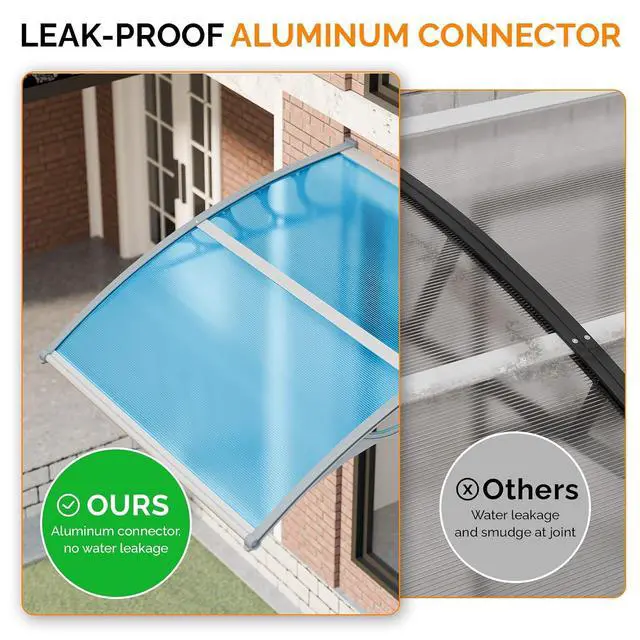 Alt view image 5 of 7 - Window Awning Door Canopy Exterior, 40" x 40" Awnings for Doors Polycarbonate Cover Patio Door Awning Rain Snow Sunlight Protection Hollow Sheet (Blue Board & Grey Bracket)