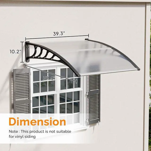 Alt view image 2 of 7 - Window Awning Door Canopy Exterior, 40" x 40" Awnings for Doors Polycarbonate Cover Patio Door Awning Rain Snow Sunlight Protection Hollow Sheet (Clear Board & Black Bracket)