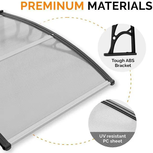 Alt view image 5 of 7 - Window Awning Door Canopy Exterior, 40" x 40" Awnings for Doors Polycarbonate Cover Patio Door Awning Rain Snow Sunlight Protection Hollow Sheet (Clear Board & Black Bracket)