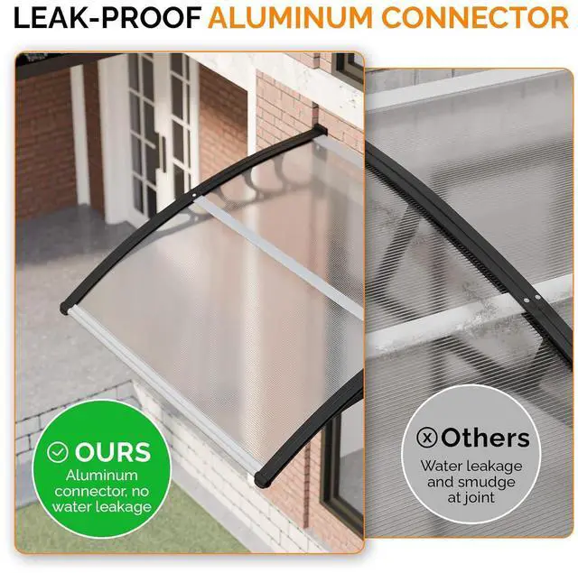Alt view image 3 of 7 - Window Awning Door Canopy Exterior, 40" x 40" Awnings for Doors Polycarbonate Cover Patio Door Awning Rain Snow Sunlight Protection Hollow Sheet (Clear Board & Black Bracket)