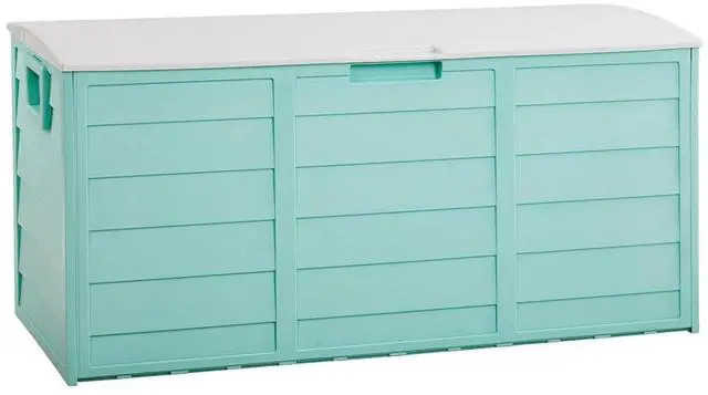 Main image of 75 Gallon Weatherproof Outdoor Storage Box, Green Body, White Lib | Lockable Deck Box with Wheels, Weatherproof Outdoor Storage Box for Deck, Patio, Porch, Backyard and Garage