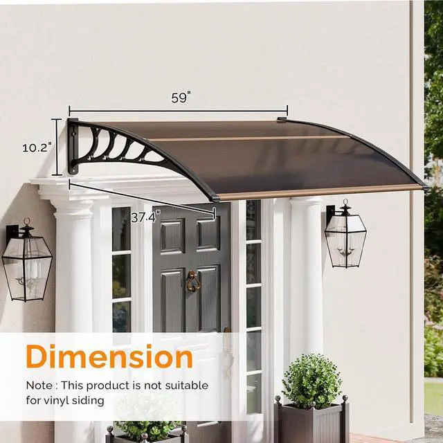 Alt view image 3 of 7 - Window Awning Door Canopy Exterior, 40" x 60" Awnings for Doors Polycarbonate Cover Patio Door Awning Rain Snow Sunlight Protection Hollow Sheet (Brown Board & Black Bracket)