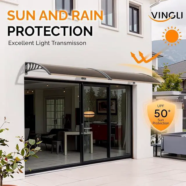 Alt view image 4 of 7 - Window Awning Door Canopy Exterior, 40" x 60" Awnings for Doors Polycarbonate Cover Patio Door Awning Rain Snow Sunlight Protection Hollow Sheet (Brown Board & Black Bracket)