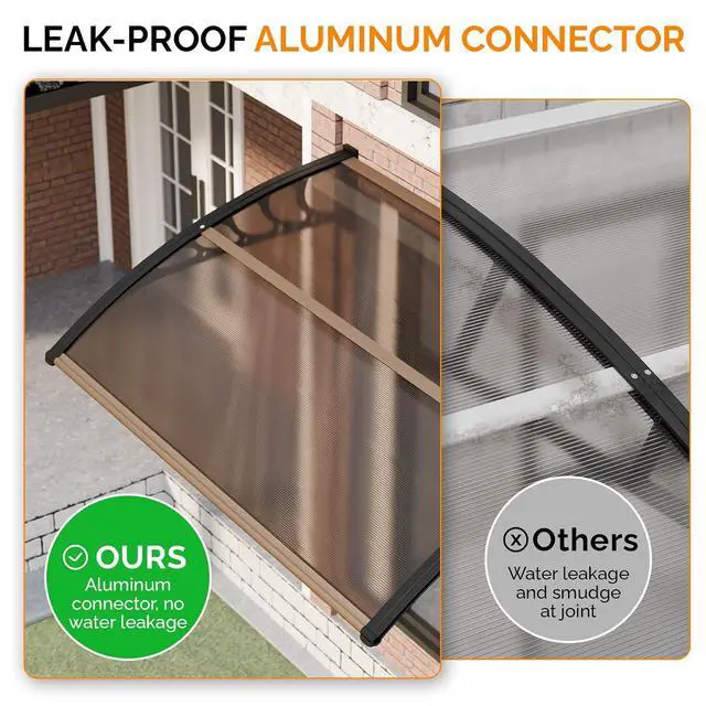 Alt view image 5 of 7 - Window Awning Door Canopy Exterior, 40" x 60" Awnings for Doors Polycarbonate Cover Patio Door Awning Rain Snow Sunlight Protection Hollow Sheet (Brown Board & Black Bracket)