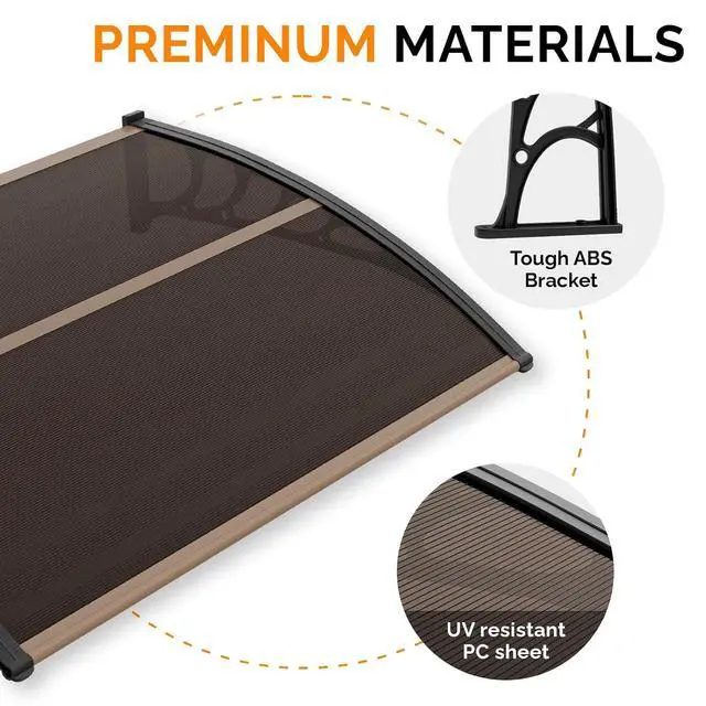 Alt view image 6 of 7 - Window Awning Door Canopy Exterior, 40" x 60" Awnings for Doors Polycarbonate Cover Patio Door Awning Rain Snow Sunlight Protection Hollow Sheet (Brown Board & Black Bracket)