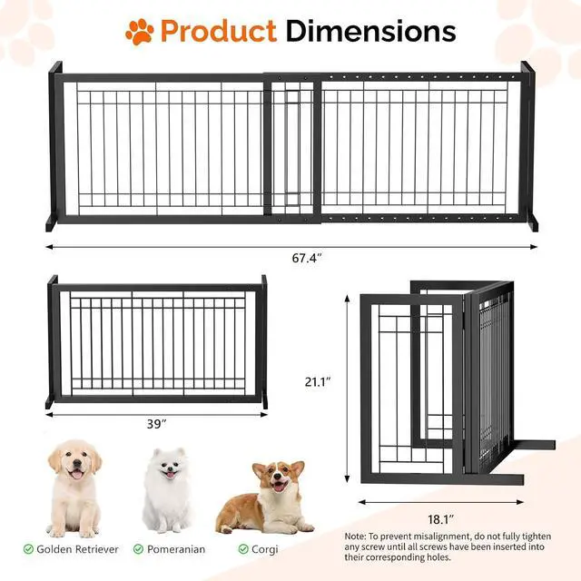 Alt view image 5 of 7 - Bonnlo Free Standing Dog Gate, 39" - 68" Wide Pet Gate for Fireplace Stairs Doorways, Metal Adjustable Pet Fence Indoor, Christmas Tree Gate (Metal-Black)