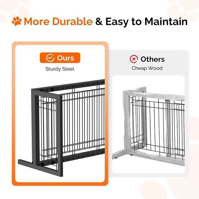 Alt view image 7 of 7 - Bonnlo Free Standing Dog Gate, 39" - 68" Wide Pet Gate for Fireplace Stairs Doorways, Metal Adjustable Pet Fence Indoor, Christmas Tree Gate (Metal-Black)