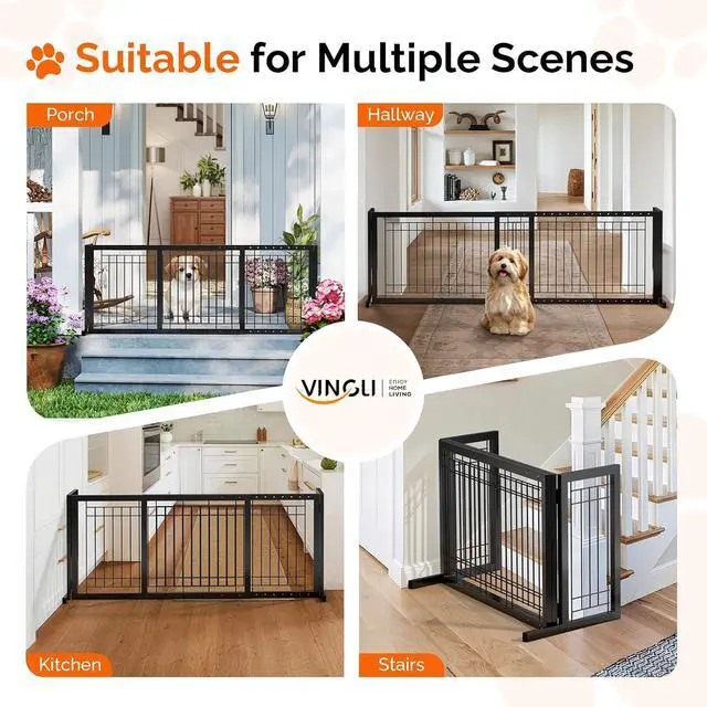 Alt view image 6 of 7 - Bonnlo Free Standing Dog Gate, 39" - 68" Wide Pet Gate for Fireplace Stairs Doorways, Metal Adjustable Pet Fence Indoor, Christmas Tree Gate (Metal-Black)