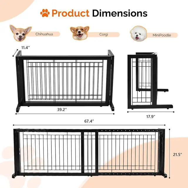 Alt view image 5 of 7 - Bonnlo Free Standing Dog Gate, 37" - 68" Wide Pet Gate for Fireplace Stairs Doorways, Wooden Adjustable Pet Fence Indoor, Christmas Tree Gate (Black)