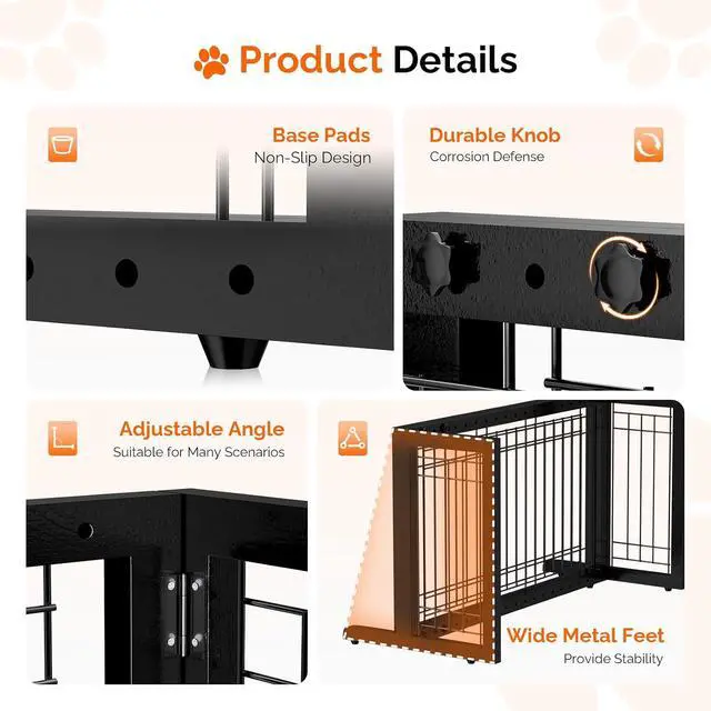 Alt view image 7 of 7 - Bonnlo Free Standing Dog Gate, 37" - 68" Wide Pet Gate for Fireplace Stairs Doorways, Wooden Adjustable Pet Fence Indoor, Christmas Tree Gate (Black)