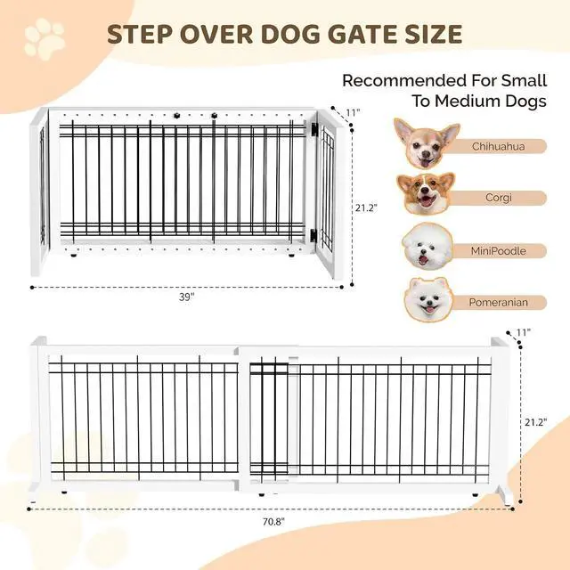 Alt view image 6 of 7 - Bonnlo Free Standing Dog Gate, 39" - 68" Wide Pet Gate for Fireplace Stairs Doorways, Wooden Adjustable Pet Fence Indoor, Christmas Tree Gate (White)