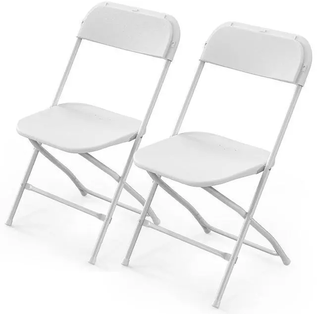 Main image of White Plastic Folding Chairs, Set of 2, Heavy-Duty Commercial Seats with Steel Frame, 350 lb Capacity, for Indoor & Outdoor Events, Office, Wedding, Party & Dining (2, White, S)