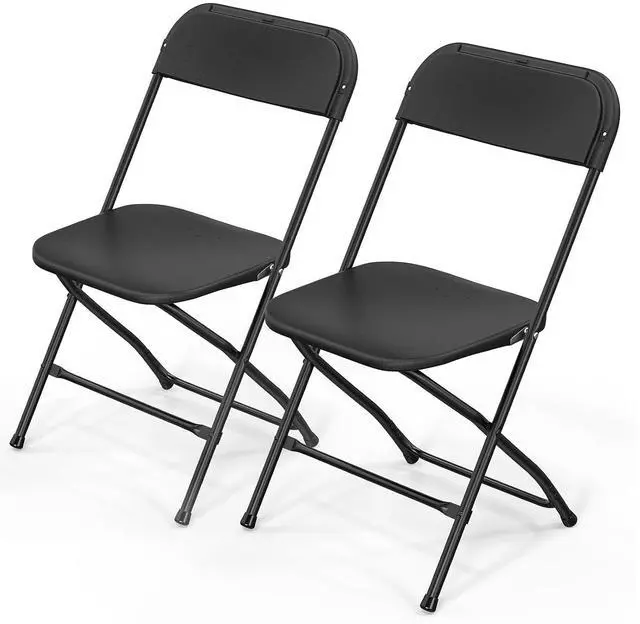 Main image of Black Plastic Folding Chairs, Set of 2, Heavy-Duty Commercial Seats with Steel Frame, 350 lb Capacity, for Indoor & Outdoor Events, Office, Wedding, Party & Dining (2, Black, S)