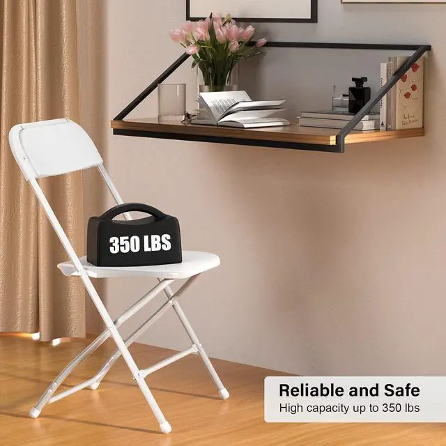 Alt view image 6 of 7 - White Plastic Folding Chairs, Set of 1, Heavy-Duty Commercial Seats with Steel Frame, 350 lb Capacity, for Indoor & Outdoor Events, Office, Wedding, Party & Dining (1, White, S)
