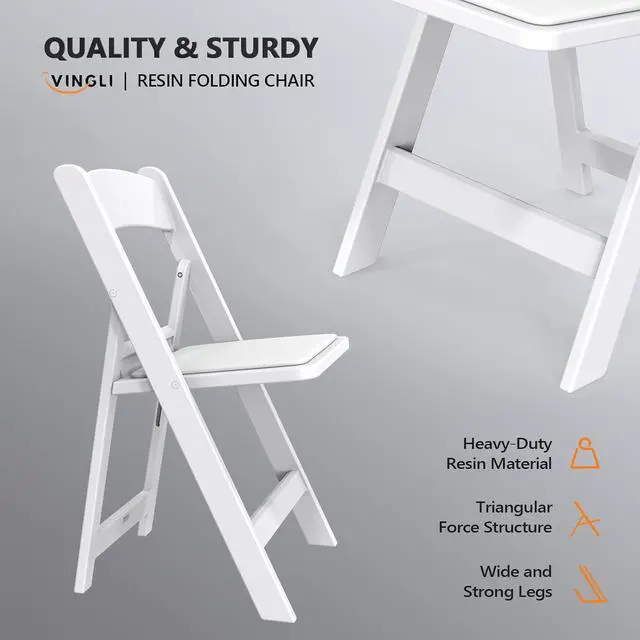 Alt view image 4 of 7 - White Resin Folding Chair with Padded Cushion, Set of 1, Plastic Foldable Seat for Indoor & Outdoor Use, Comfortable Design for Events, Parties & Home (1, White, M)