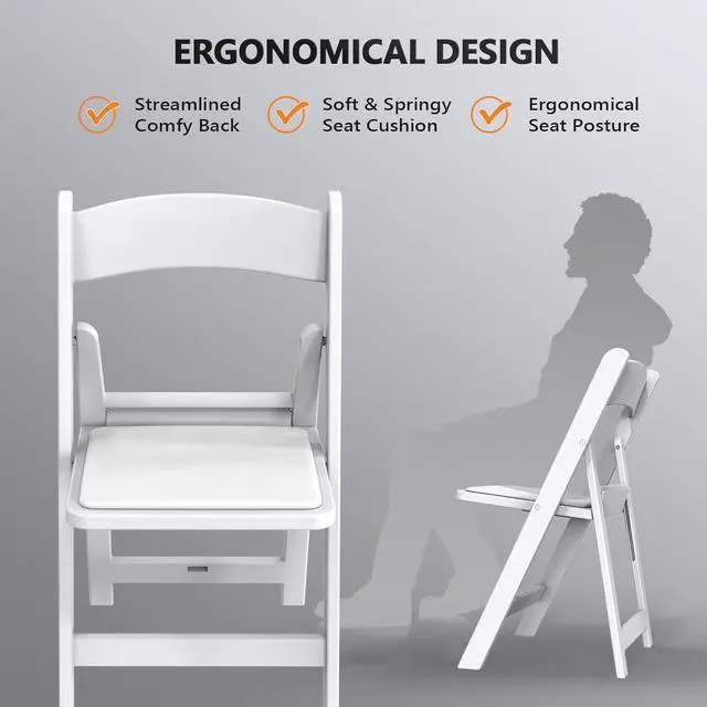 Alt view image 5 of 7 - White Resin Folding Chair with Padded Cushion, Set of 1, Plastic Foldable Seat for Indoor & Outdoor Use, Comfortable Design for Events, Parties & Home (1, White, M)