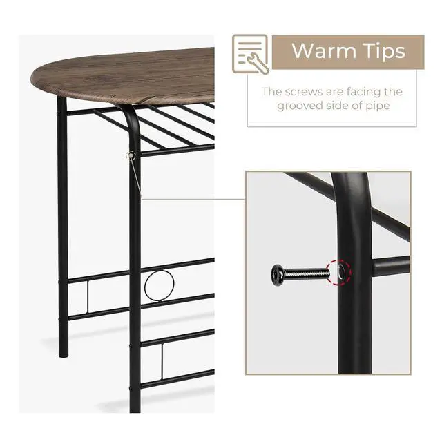 Alt view image 7 of 7 - 3 Piece Dining Set,Small Kitchen Table Set for 2,Breakfast Table Set for 2,Kitchen Wooden Table and 2 Chairs for Small Space/Dining Room/Apartment,Metal Frame,Wine Rack,Rustic