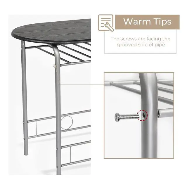Alt view image 7 of 7 - 3 Piece Dining Set,Small Kitchen Table Set for 2,Breakfast Table Set,Kitchen Wooden Table and 2 Chairs for Small Space/Dining Room/Apartment,Metal Frame,Wine Rack,Sliver&Black