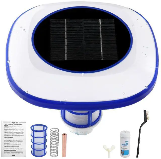 Main image of Copper Solar Pool lonizer, Utilizes Solar Energy and Copper Technology to Maintain Pool Water Clarity with Less Reliance on Chlorine for Pools up to 35,000 Gal (White&Blue, 35,000 Gal)