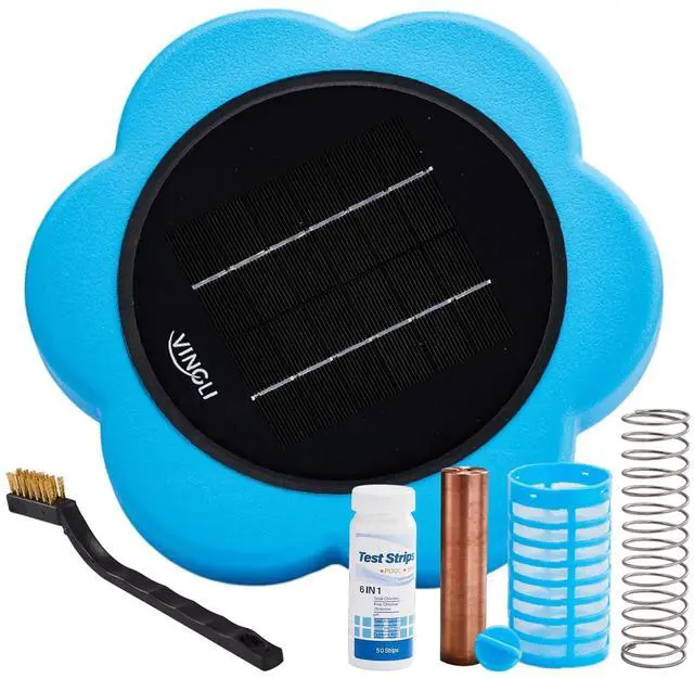 Main image of Copper Solar Pool lonizer, Utilizes Solar Energy and Copper Technology to Maintain Pool Water Clarity with Less Reliance on Chlorine for Pools up to 45,000 Gal (Blue, 45,000 GAL)