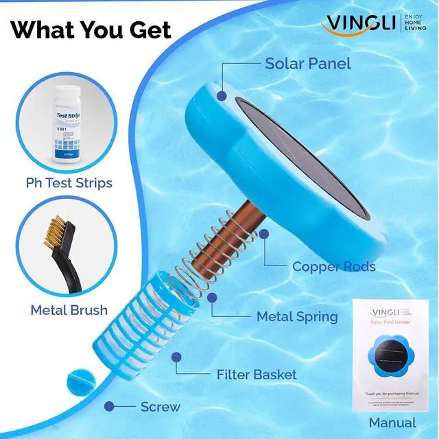 Alt view image 4 of 7 - Copper Solar Pool lonizer, Utilizes Solar Energy and Copper Technology to Maintain Pool Water Clarity with Less Reliance on Chlorine for Pools up to 45,000 Gal (Blue, 45,000 GAL)