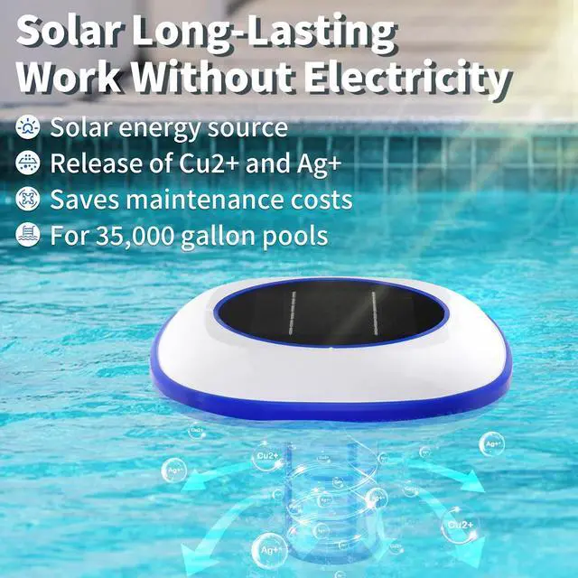 Alt view image 3 of 6 - Copper Solar Pool lonizer, Utilizes Solar Energy and Copper Technology to Maintain Pool Water Clarity with Less Reliance on Chlorine for Pools up to 35,000 Gal (White&Blue, 35,000 Gal)