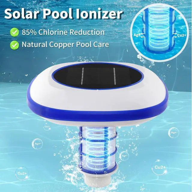 Alt view image 6 of 6 - Copper Solar Pool lonizer, Utilizes Solar Energy and Copper Technology to Maintain Pool Water Clarity with Less Reliance on Chlorine for Pools up to 35,000 Gal (White&Blue, 35,000 Gal)