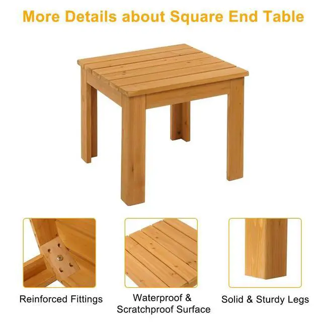 Alt view image 5 of 7 - Outdoor Wooden Side Table, Square Patio Side Table, Small Outdoor Table for Patio, Backyard, Garden, Poolside, Balcony, Adirondack Conversation End Table (Teak)