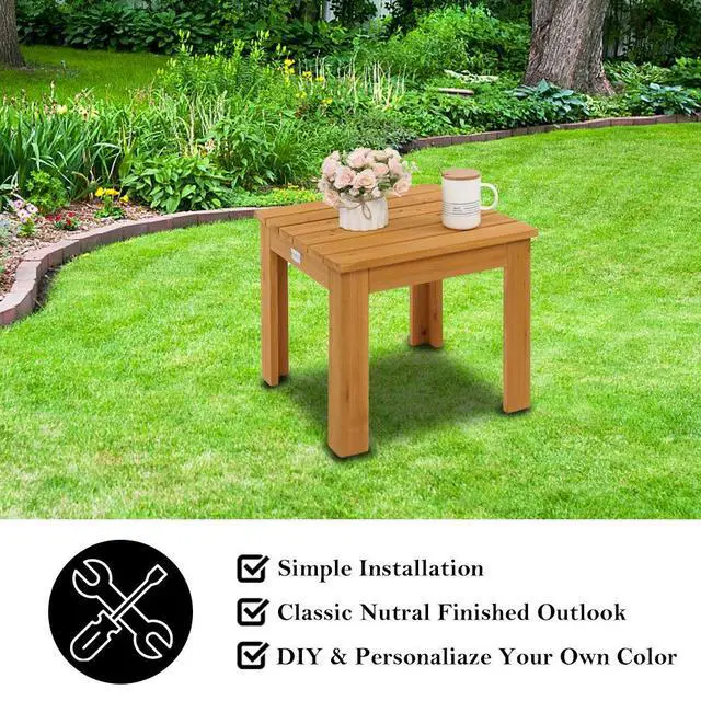 Alt view image 6 of 7 - Outdoor Wooden Side Table, Square Patio Side Table, Small Outdoor Table for Patio, Backyard, Garden, Poolside, Balcony, Adirondack Conversation End Table (Teak)