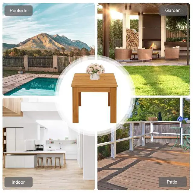 Alt view image 7 of 7 - Outdoor Wooden Side Table, Square Patio Side Table, Small Outdoor Table for Patio, Backyard, Garden, Poolside, Balcony, Adirondack Conversation End Table (Teak)