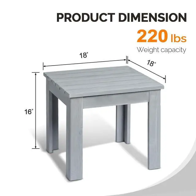 Alt view image 3 of 7 - Outdoor Wooden Side Table, Square Patio Side Table, Small Outdoor Table for Patio, Backyard, Garden, Poolside, Balcony, Adirondack Conversation End Table (Grey)