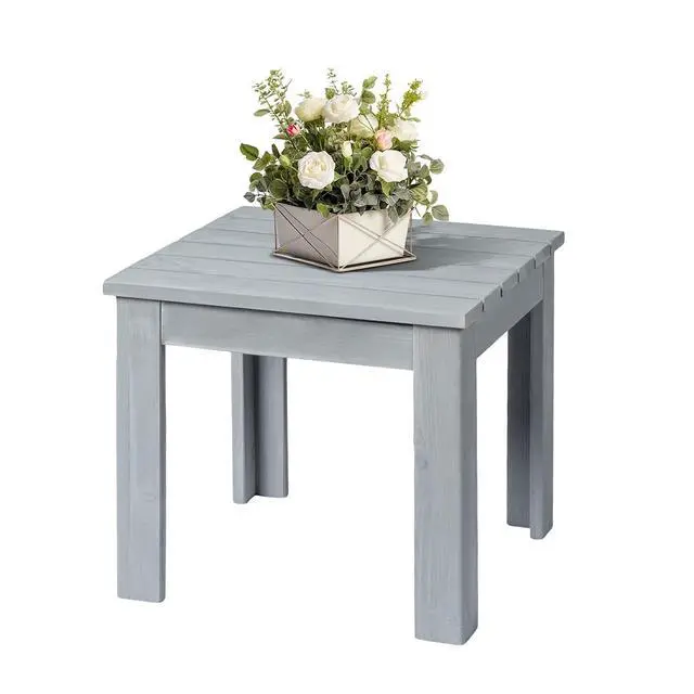 Alt view image 4 of 7 - Outdoor Wooden Side Table, Square Patio Side Table, Small Outdoor Table for Patio, Backyard, Garden, Poolside, Balcony, Adirondack Conversation End Table (Grey)