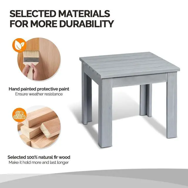 Alt view image 5 of 7 - Outdoor Wooden Side Table, Square Patio Side Table, Small Outdoor Table for Patio, Backyard, Garden, Poolside, Balcony, Adirondack Conversation End Table (Grey)