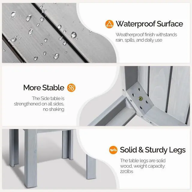 Alt view image 6 of 7 - Outdoor Wooden Side Table, Square Patio Side Table, Small Outdoor Table for Patio, Backyard, Garden, Poolside, Balcony, Adirondack Conversation End Table (Grey)