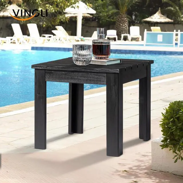 Alt view image 2 of 7 - Outdoor Adirondack Side Table, 18" Square Thick Wooden Coffee Table, Patio Side Table Conversation End Table for Patio Backyard, Garden, Poolside and Balcony (Black)