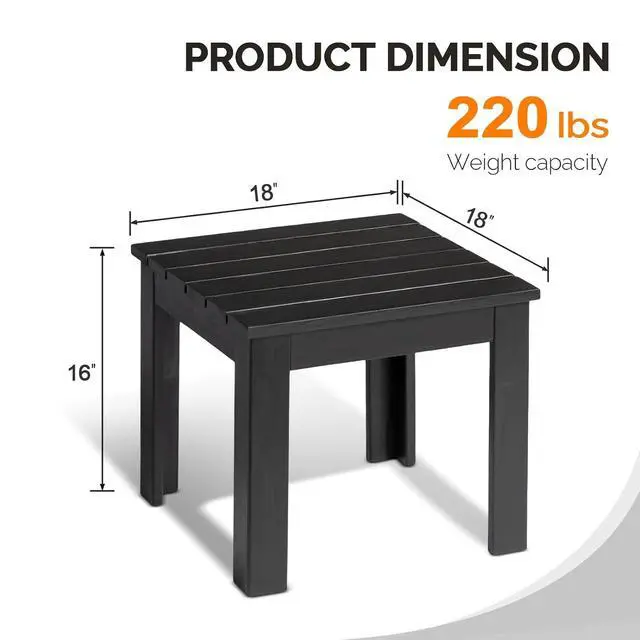 Alt view image 3 of 7 - Outdoor Adirondack Side Table, 18" Square Thick Wooden Coffee Table, Patio Side Table Conversation End Table for Patio Backyard, Garden, Poolside and Balcony (Black)