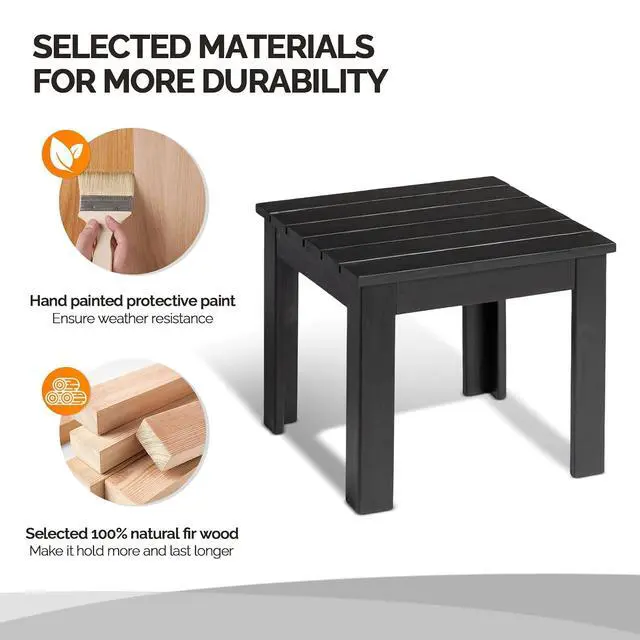 Alt view image 5 of 7 - Outdoor Adirondack Side Table, 18" Square Thick Wooden Coffee Table, Patio Side Table Conversation End Table for Patio Backyard, Garden, Poolside and Balcony (Black)