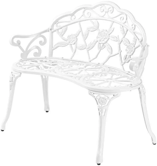 Main image of 38.5" Patio Park Garden Outdoor Metal Rose Bench, 2-Person Cast Iron Cast Aluminium Frame Antique Finish Chair,Accented Lawn Front Porch Path Yard Decor Deck Furniture (White, Rose)