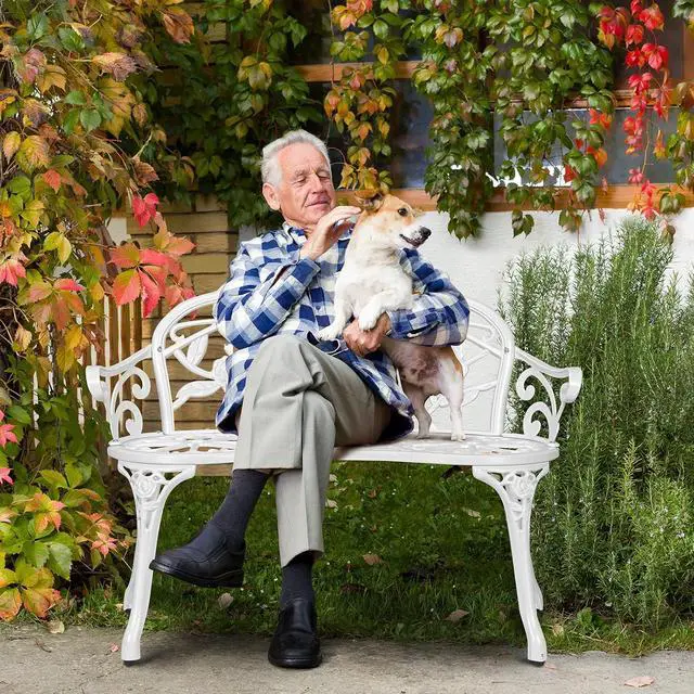 Alt view image 2 of 7 - 38.5" Patio Park Garden Outdoor Metal Rose Bench, 2-Person Cast Iron Cast Aluminium Frame Antique Finish Chair,Accented Lawn Front Porch Path Yard Decor Deck Furniture (White, Rose)