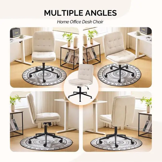 Alt view image 5 of 7 - Mid Back Armless Office Desk Chair with Wheels/no Wheels,360°Rocking Swivel Vanity Chair with Thickened Cushion,Adjustable Height Rolling for Reading Room, Make up,Linen Beige