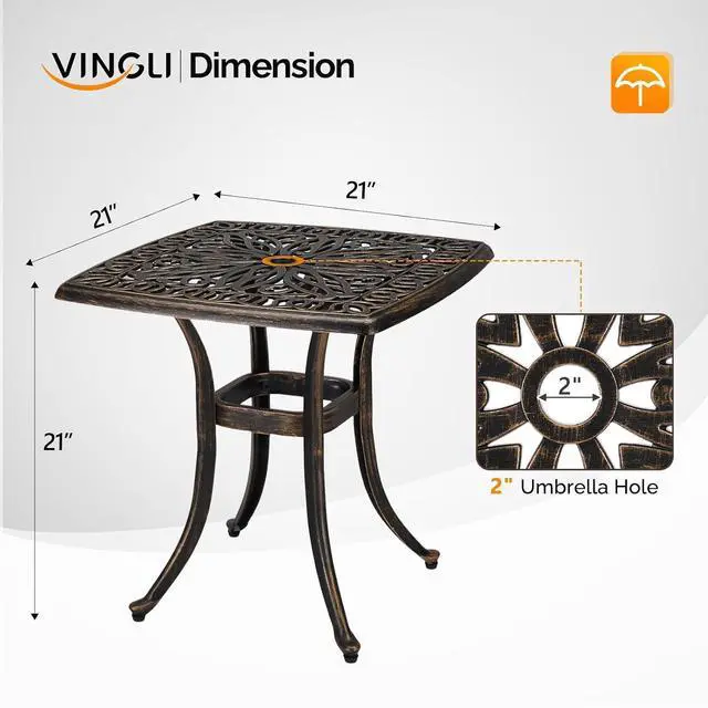 Alt view image 3 of 7 - 21 Outdoor Side Table, Cast Aluminum All-Weather Patio Side Table Small Outdoor Table Bistro Table for Outside, Porch, Balcony, Patio, Bronze