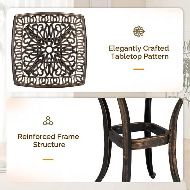 Alt view image 4 of 7 - 21 Outdoor Side Table, Cast Aluminum All-Weather Patio Side Table Small Outdoor Table Bistro Table for Outside, Porch, Balcony, Patio, Bronze