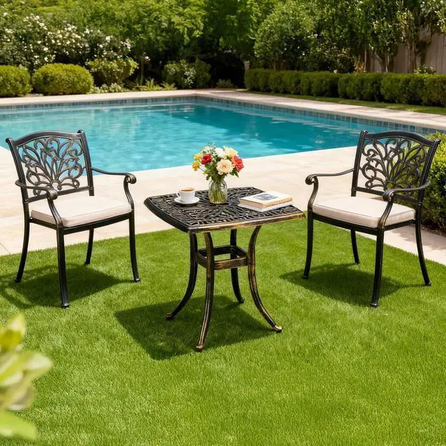 Alt view image 6 of 7 - 21 Outdoor Side Table, Cast Aluminum All-Weather Patio Side Table Small Outdoor Table Bistro Table for Outside, Porch, Balcony, Patio, Bronze