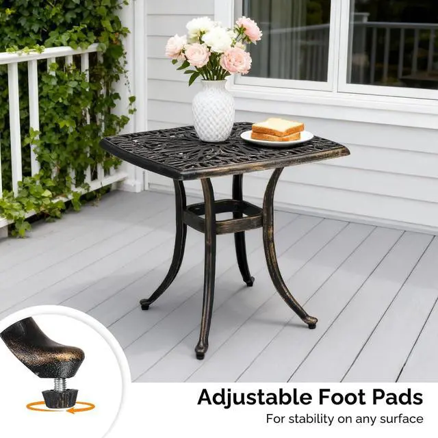Alt view image 5 of 7 - 21 Outdoor Side Table, Cast Aluminum All-Weather Patio Side Table Small Outdoor Table Bistro Table for Outside, Porch, Balcony, Patio, Bronze